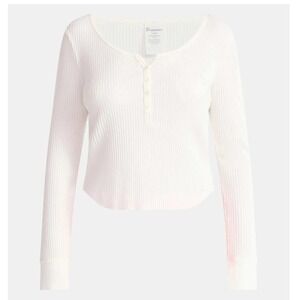 NB Scoop Neck Y2K Vibe Ribbed Shirttail Henley Top Size L White Cream Shirt NWT